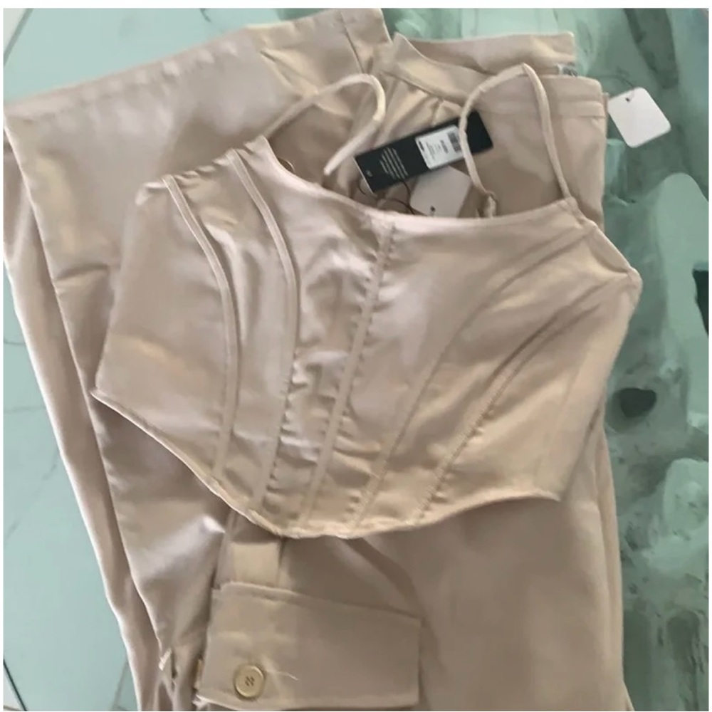 Satin Taupe Top&Pant Set NWT Size Medium